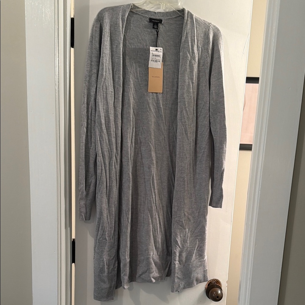 Gray Open Front Cardigan Sweater